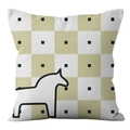 Detail of square yellow checkerboard pillow cover featuring a black horse outline design - Horse Grid Pattern (crd77-5) / 45X45 Single-sided Short Plush Without Core