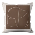 Detail of Nordic minimalist pillow cover with brown abstract geometric art on linen fabric - Minimalist Lines (CRS60-8) / 45x45cm
