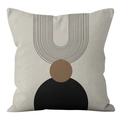Detail of Nordic geometric cushion cover with brown circle and abstract black arch pattern - Minimalist U-Shape Art (XMD01--13)