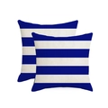 Waterproof linen outdoor cushion cover with classic blue and white geometric stripes - Double Pack Pillowcases / Blue and White Horizontal Stripes