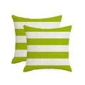 Set of 2 green and white striped waterproof linen outdoor pillow covers for sofa chairs - Double Pack Pillowcases / Green White Horizontal Stripe