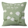 Detailed view of Morandi green velvet pillowcase with white lily flowers and text - Lily of the Valley Pattern (crd77-16) / 45X45 Single-sided Short Plush Without Core