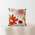 Minimalist white pillow cover with vibrant floral towel embroidery on a stylish stool - Cluster Floral Embroidery (ALS1--7)