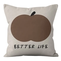 Close-up of square pillowcase featuring brown abstract art and Better Life text - Minimalist Illustration (CRS60-6) / 45x45cm