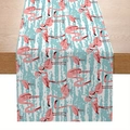 Linen table runner with pink flamingo print and blue white stripes for summer home decor - Flamingo and Blue White Stripes Style (zqc01-5)