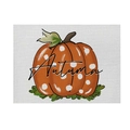 Autumn themed place mat with orange polka dot pumpkin and text on cotton linen - Cotton Linen Style / CD28-1