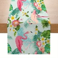Linen table runner with tropical pink flamingo and green palm leaf print patterns - Flamingo and Tropical Flowers Style (zqc01-7)