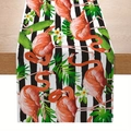 Linen table runner with pink flamingos and tropical leaves on black and white stripes - Flamingo and Black White Stripes Style (zqc01-8)