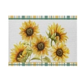 Linen placemat with sunflower print and yellow checkered border for autumn table decor - CD28-5