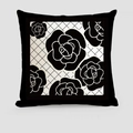 Housse de coussin camélia moderne noir et blanc avec motif grillagé et bordure large - 45X45 Velours Recto Verso (Sans Rembourrage) / Style de Grille Florale de Dessin au Trait (crs80-6)