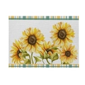 Rectangle placemat with watercolor sunflower print and festive yellow plaid borders - CD28-7