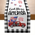 Chemin de table God Bless America avec camion rouge et drapeau sur bois rustique - 33*183cm / Style de Camion God Bless America (zqc01-12)