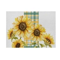 Linen placemat with sunflower watercolor print and yellow checkered stripe design - CD28-8