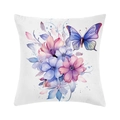 Funda de cojín cuadrada con estampado de flores y mariposa en acuarela sobre blanco - Estilo Floral de Mariposa Azul en Acuarela (CRD95-2)