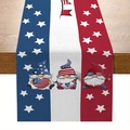 Linen table runner with red blue white stripes and USA patriotic gnomes design - 33*183cm / Three Gnomes Star Flag Style (zqc01-15)