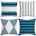 Set of four navy blue geometric waterproof linen pillow covers for outdoor sofa - Blue / 45x45cm