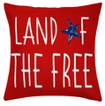 Red Land of the Free square throw pillow cover with blue star and white lettering - Land of the Free Text Pattern (crd91-1)