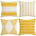 Set of 4 yellow and beige geometric linen waterproof outdoor cushion covers - Yellow / 45x45cm