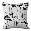 Detailed view of Nordic black and white abstract face line art on a minimalist pillowcase - White Base Face Line (ALS9-36) / Cover Only (Without Core)