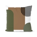 Modern Nordic geometric cushion cover with green, brown and houndstooth pattern fabric - 45*45cm (No Insert) / Geometric Houndstooth Patchwork (CRD68-15)
