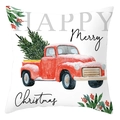Weihnachts-Kissenbezug aus Pfirsichhaut mit rotem Oldtimer-LKW und Tannenbaum-Print - Roter Vintage LKW Stil (DRD420-3)