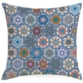 Fodera per cuscino boho in lino con motivo mandala geometrico blu e ocra - 45*45cm Lino monofacciale / Patchwork Mandala Esagonale (ALD2-2)