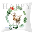 Weihnachtskissenbezug mit Rentierkranz, Aquarell-Kiefernzweigen und Happy-Schriftzug - Doppelhirsch Kranz Stil (DRD420-4)