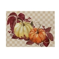 Harvest pumpkin and maple leaf print table mat with vintage beige checkered pattern - CD28-15