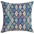 Federa quadrata bohémien con motivi mandala geometrici blu e arancioni su tessuto di lino - 45*45cm Lino monofacciale / Mandala a Griglia di Rombi (ALD2-3)