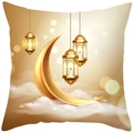 Federa per cuscino quadrata con luna dorata e lanterne Fanous per decoro Ramadan - Mezzaluna E Tre Lanterne (DRD443-3)
