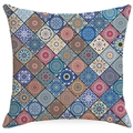 Federa per cuscino mandala bohémien con trama geometrica in lino per divano casa - 45*45cm Lino monofacciale / Motivo a Piastrelle Mandala Simmetrico (ALD2-4)