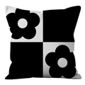 Close-up of black and white checkerboard pillowcase with modern floral pattern detail - Checkerboard Flower Combo (ALS9-9) / Cover Only (Without Core)