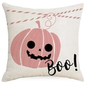 Halloween throw pillow featuring a pink pumpkin and Boo! text on cream linen fabric - Pink Pumpkin (ALD8-1) / Single-Sided Linen