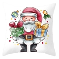 Christmas pillowcase with watercolor Santa Claus illustration on white fabric - Santa Holding Gifts Style (DRD420-6)