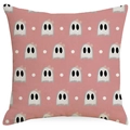 Square pink Halloween throw pillow with cute white ghost pattern and polka dot design - Pink Ghost Polka Dot (ALD8-2) / Single-Sided Linen