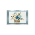 Wasserdichtes Tischset aus Baumwollleinen mit blauem Blumenmuster und Karorand - Baumwolle-Leinen / Frühlingsblumen in der Flasche Stil (CD35-2)