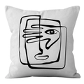 Minimalist Nordic style white square cushion cover with black abstract face line art - Abstract Face Single Line (ALS9-13) / Cover Only (Without Core)
