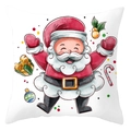 Christmas pillowcase with Santa Claus and gift watercolor print on white peach skin fabric - Santa With Candy Cane Style (DRD420-8)