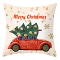 Christmas pillowcase with vintage red car and Christmas tree on a beige background - Red Car Carrying Christmas Tree Style (DRD420-10)