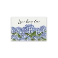 Waterproof linen placemat with blue hydrangea print and Love lives here text - Cotton Linen / Love Lives Here Blue Hydrangea (CD35-5)