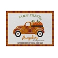 Fall placemat with orange pumpkins and farm truck design on linen textured fabric - CD28-21