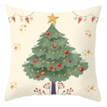 Christmas peach skin square pillowcase with hand-drawn Christmas tree and gold star print - Christmas Tree With Bunting Style (DRD420-13)