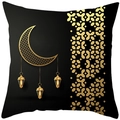 Schwarzer Pfirsichhaut-Kissenbezug mit goldenem Mond und Ramadan-Laternen-Muster - Schwarze Basis Goldener Sichelmond Kronleuchter (DRD443-13)