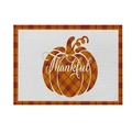 Fall placemat with buffalo plaid pumpkin and white Thankful script on linen texture - CD28-25