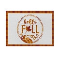Fall placemat with Hello Fall pumpkin print and orange plaid border for autumn dining decor - CD28-26