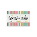 Waterproof cotton linen placemat with Bless Our Home text and floral print design - Cotton Linen / Bless Our Home Colorful Stripes (CD35-11)