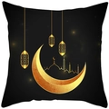 Goldener Mond und Laternen auf schwarzem quadratischem Kissenbezug für festliche Deko - Schwarz Gold Sichelmond Moschee Silhouette (DRD443-15)