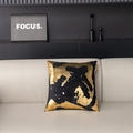 Housse de coussin carrée moderne avec motifs abstraits noirs et dorés métallisés - Tzy4-8