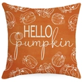 Orange linen throw pillow cover featuring Hello Pumpkin print and white hand-drawn pumpkins - Single-Sided Linen No Insert