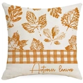 Linen autumn leaves throw pillow cover with orange plaid pattern and Autumn leaves text - Autumn Leaves Style (ALD6-1)